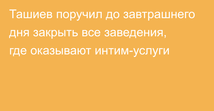 Ташиев поручил до завтрашнего дня закрыть все заведения, где оказывают интим-услуги