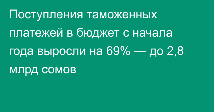 Поступления таможенных платежей в бюджет с начала года выросли на 69% — до 2,8 млрд сомов