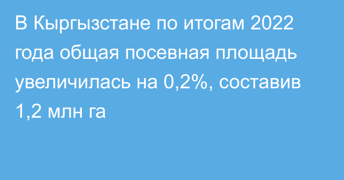 В Кыргызстане по итогам 2022 года общая посевная площадь увеличилась на 0,2%, составив 1,2 млн га