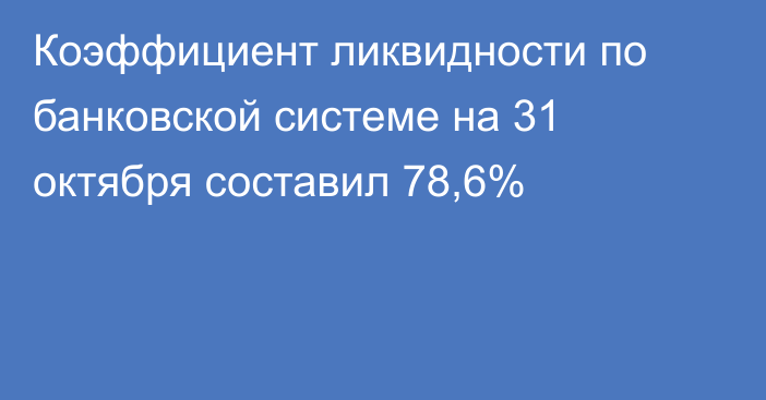 Коэффициент ликвидности по банковской системе на 31 октября составил 78,6%