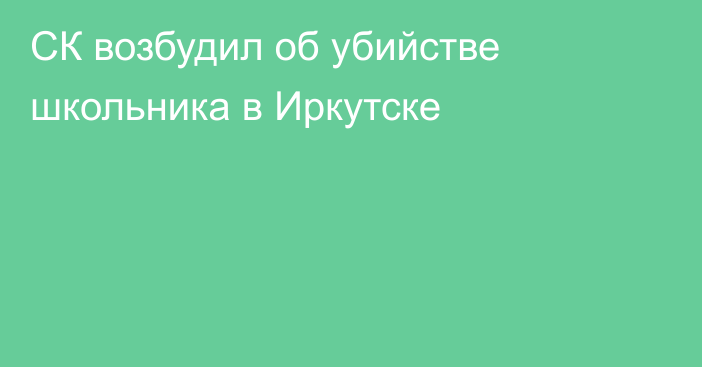 СК возбудил об убийстве школьника в Иркутске