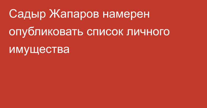 Садыр Жапаров намерен опубликовать список личного имущества