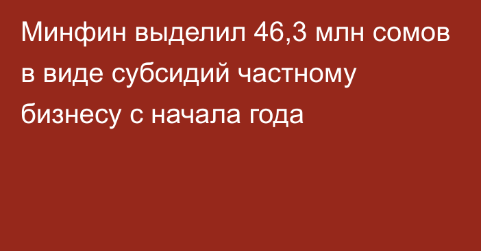 Минфин выделил 46,3 млн сомов в виде субсидий частному бизнесу с начала года