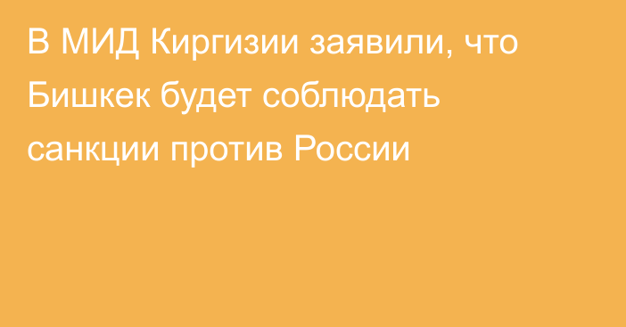 В МИД Киргизии заявили, что Бишкек будет соблюдать санкции против России