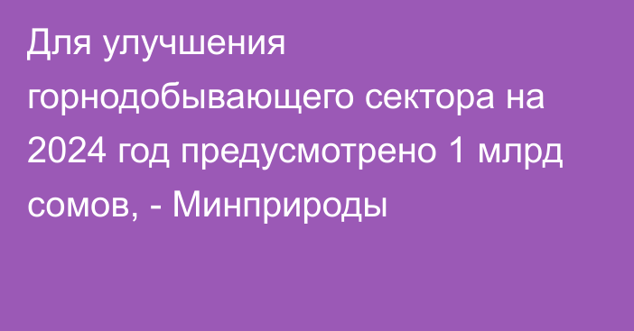 Для улучшения горнодобывающего сектора на 2024 год предусмотрено 1 млрд сомов, - Минприроды