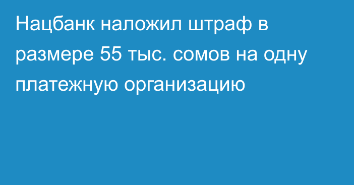 Нацбанк наложил штраф в размере 55 тыс. сомов на одну платежную организацию