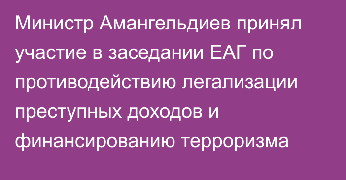 Министр Амангельдиев принял участие в заседании ЕАГ по противодействию легализации преступных доходов и финансированию терроризма