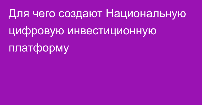 Для чего создают Национальную цифровую инвестиционную платформу