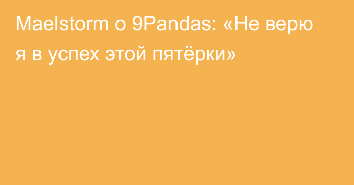 Maelstorm о 9Pandas: «Не верю я в успех этой пятёрки»