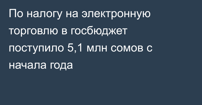 По налогу на электронную торговлю в госбюджет поступило 5,1 млн сомов с начала года