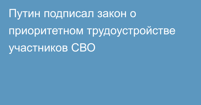 Путин подписал закон о приоритетном трудоустройстве участников СВО