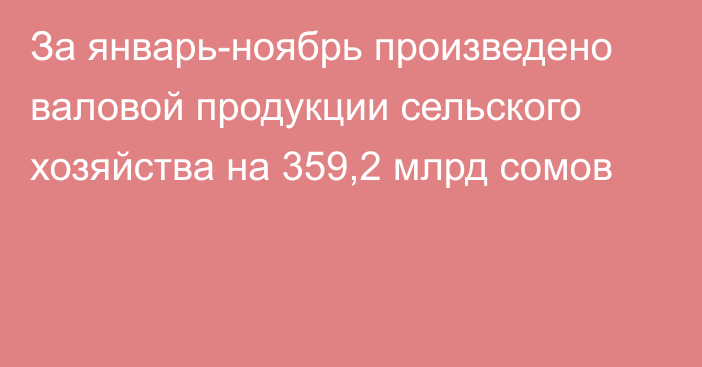 За январь-ноябрь произведено валовой продукции сельского хозяйства на 359,2 млрд сомов