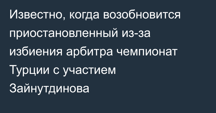 Известно, когда возобновится приостановленный из-за избиения арбитра чемпионат Турции с участием Зайнутдинова