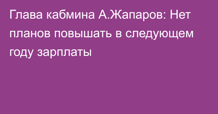 Глава кабмина А.Жапаров: Нет планов повышать в следующем году зарплаты