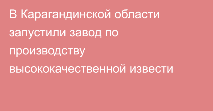 В Карагандинской области запустили завод по производству высококачественной извести