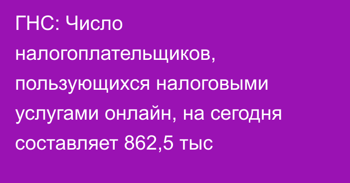 ГНС: Число налогоплательщиков, пользующихся налоговыми услугами онлайн, на сегодня составляет 862,5 тыс