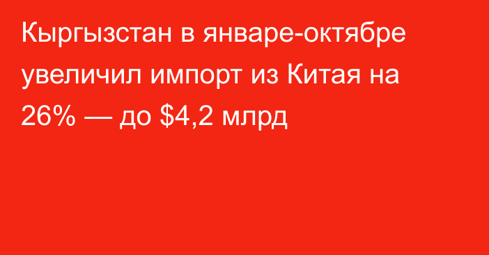 Кыргызстан в январе-октябре увеличил импорт из Китая на 26% — до $4,2 млрд