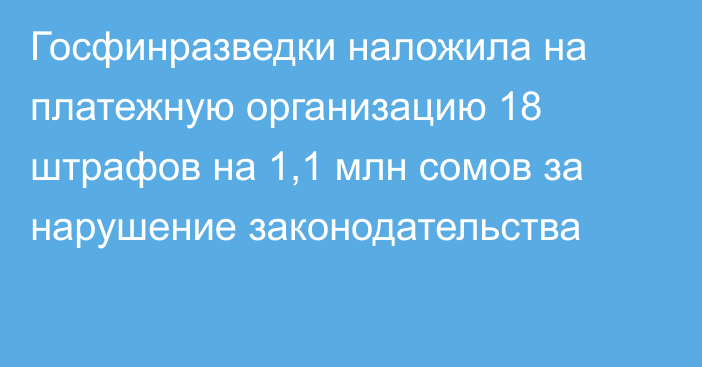 Госфинразведки наложила на платежную организацию 18 штрафов на 1,1 млн сомов за нарушение законодательства