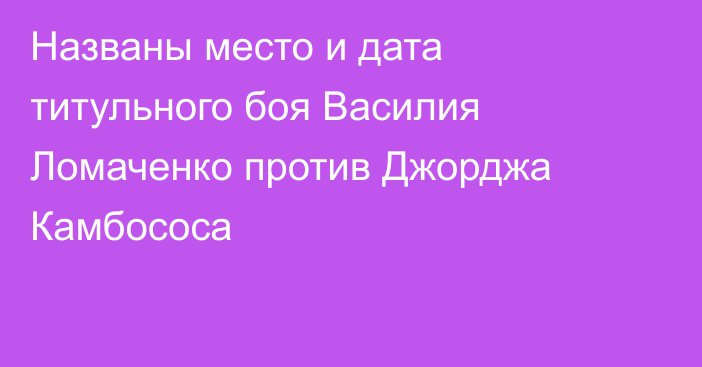 Названы место и дата титульного боя Василия Ломаченко против Джорджа Камбососа