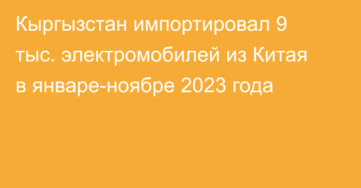 Кыргызстан импортировал 9 тыс. электромобилей из Китая в январе-ноябре 2023 года