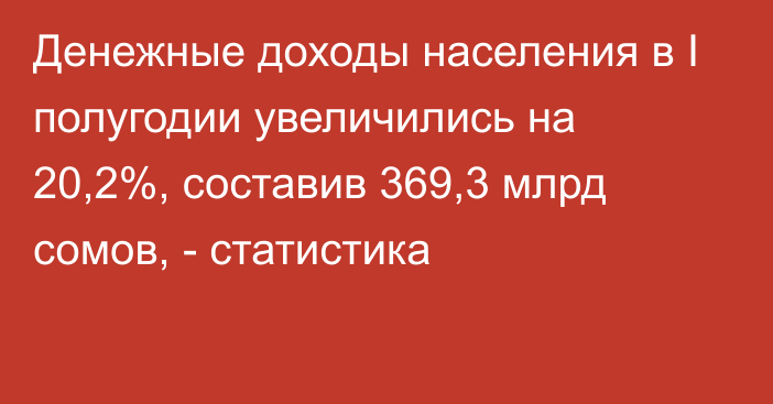 Денежные доходы населения в I полугодии увеличились на 20,2%, составив 369,3 млрд сомов, - статистика