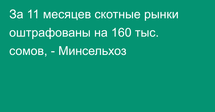 За 11 месяцев скотные рынки оштрафованы на 160 тыс. сомов, - Минсельхоз 