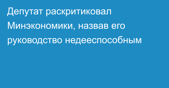 Депутат раскритиковал Минэкономики, назвав его руководство недееспособным