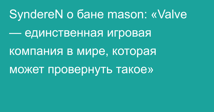 SyndereN о бане mason: «Valve — единственная игровая компания в мире, которая может провернуть такое»