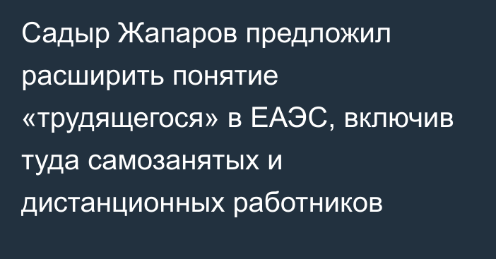 Садыр Жапаров предложил расширить понятие «трудящегося» в ЕАЭС, включив туда самозанятых и дистанционных работников