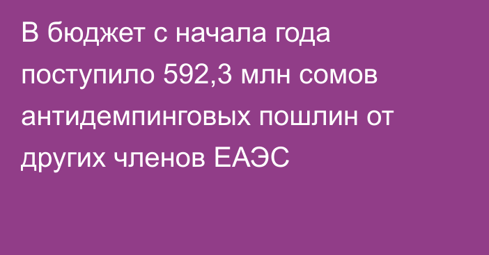 В бюджет с начала года поступило 592,3 млн сомов антидемпинговых пошлин от других членов ЕАЭС