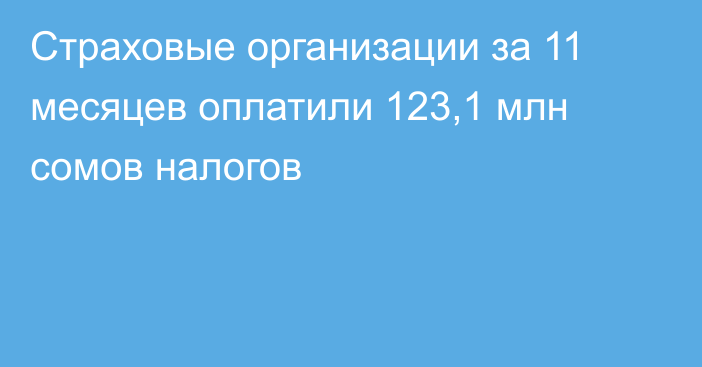 Страховые организации за 11 месяцев оплатили 123,1 млн сомов налогов