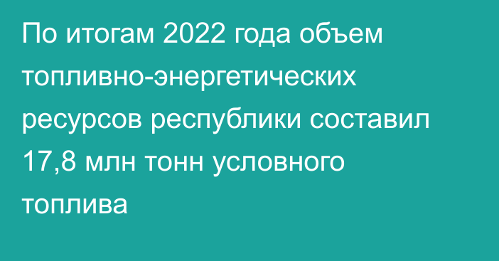 По итогам 2022 года объем топливно-энергетических ресурсов республики составил 17,8 млн тонн условного топлива