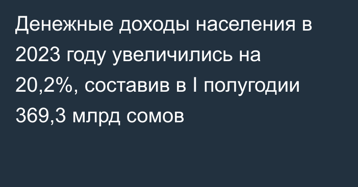 Денежные доходы населения в 2023 году увеличились на 20,2%, составив в I полугодии 369,3 млрд сомов