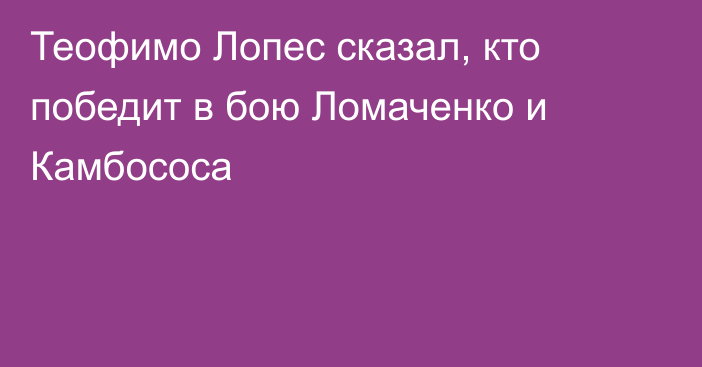 Теофимо Лопес сказал, кто победит в бою Ломаченко и Камбососа