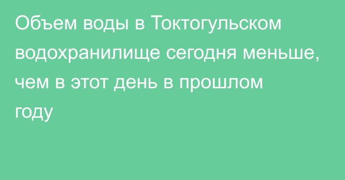 Объем воды в Токтогульском водохранилище сегодня меньше, чем в этот день в прошлом году