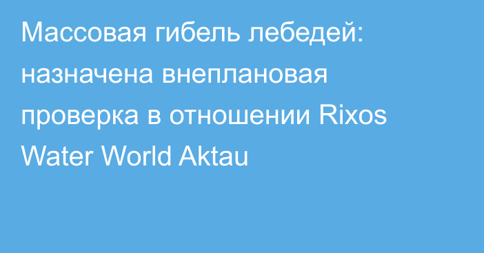 Массовая гибель лебедей: назначена внеплановая проверка в отношении Rixos Water World Aktau