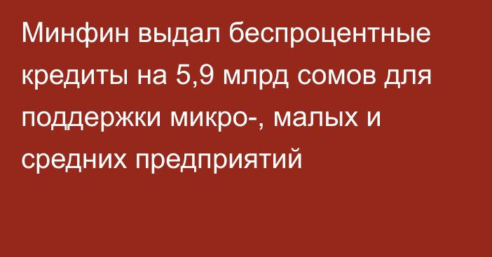 Минфин выдал беспроцентные кредиты на 5,9 млрд сомов для поддержки микро-, малых и средних предприятий