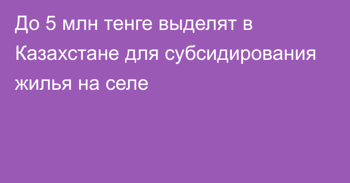 До 5 млн тенге выделят в Казахстане для субсидирования жилья на селе