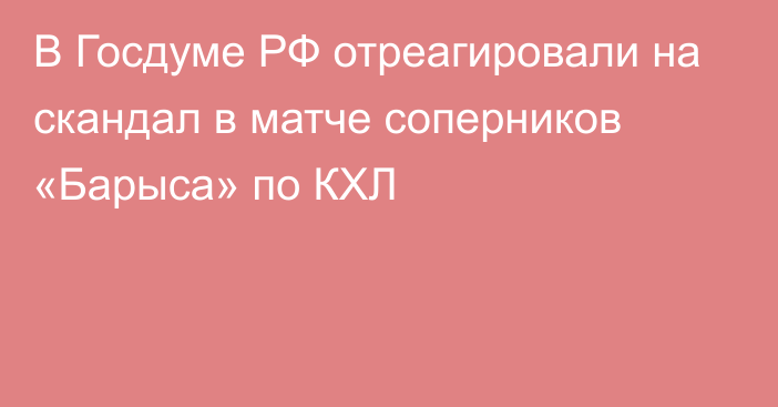 В Госдуме РФ отреагировали на скандал в матче соперников «Барыса» по КХЛ