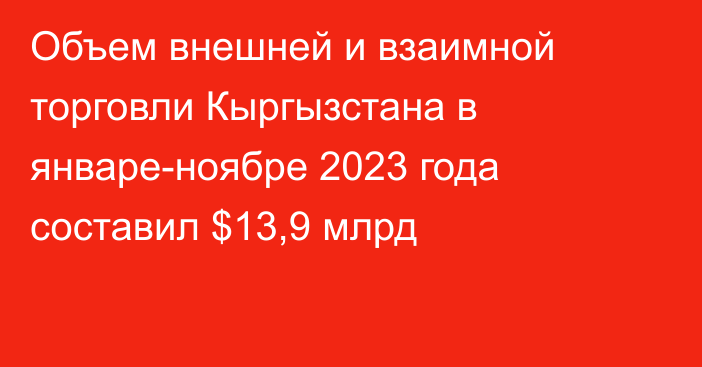 Объем внешней и взаимной торговли Кыргызстана в январе-ноябре 2023 года составил $13,9 млрд