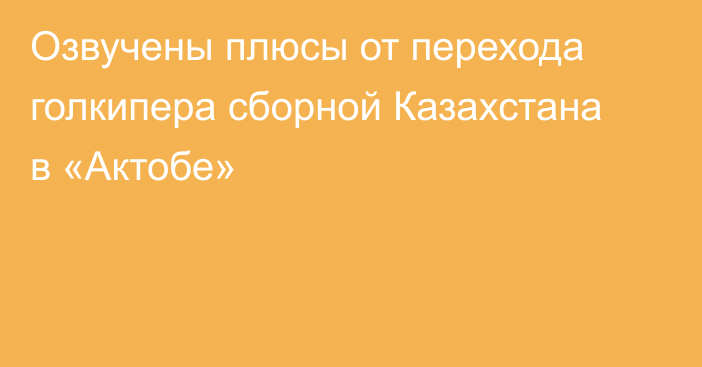 Озвучены плюсы от перехода голкипера сборной Казахстана в «Актобе»