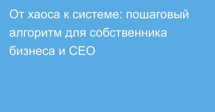 От хаоса к системе: пошаговый алгоритм для собственника бизнеса и СЕО