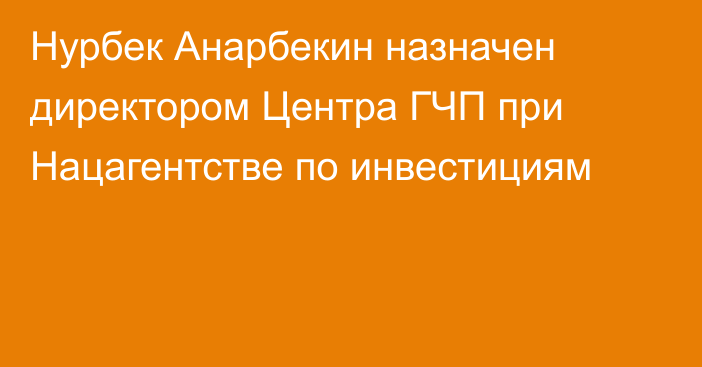 Нурбек Анарбекин назначен директором Центра ГЧП при Нацагентстве по инвестициям