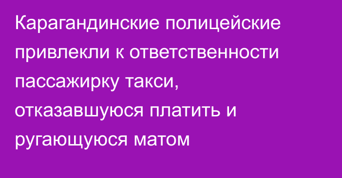 Карагандинские полицейские привлекли к ответственности пассажирку такси, отказавшуюся платить и ругающуюся матом