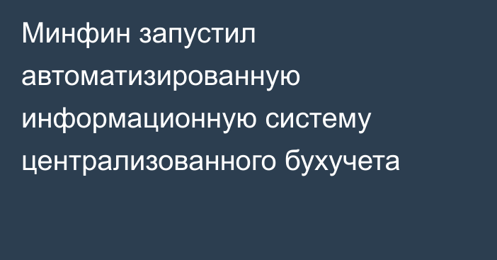 Минфин запустил автоматизированную информационную систему централизованного бухучета