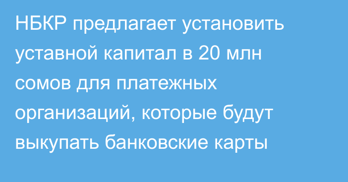 НБКР предлагает установить уставной капитал в 20 млн сомов для платежных организаций, которые будут выкупать банковские карты