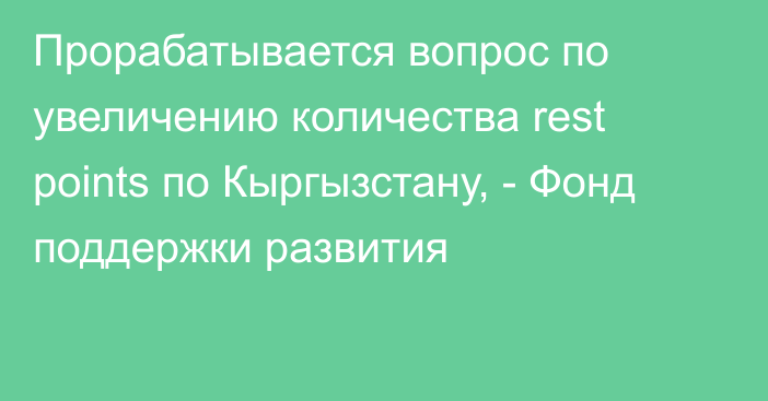 Прорабатывается вопрос по увеличению количества rest points по Кыргызстану, - Фонд поддержки развития