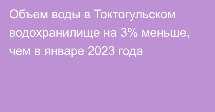 Объем воды в Токтогульском водохранилище на 3% меньше, чем в январе 2023 года