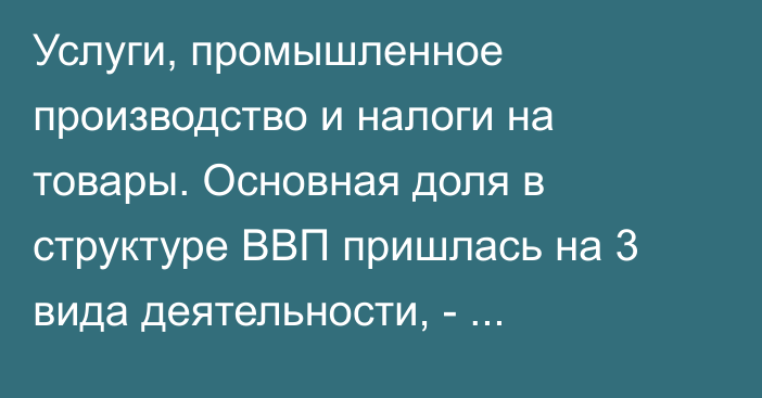 Услуги, промышленное производство и налоги на товары. Основная доля в структуре ВВП пришлась на 3 вида деятельности, - статистика