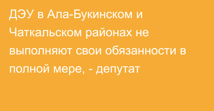 ДЭУ в Ала-Букинском и Чаткальском районах не выполняют свои обязанности в полной мере, - депутат